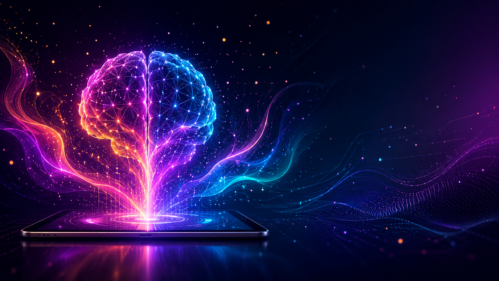 Holographic AI brain and tablet visual representing creative AI experimentation